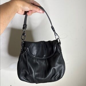 Margot Elegant Black Leather Handbag Removable Crossbody Strap Zip Closure